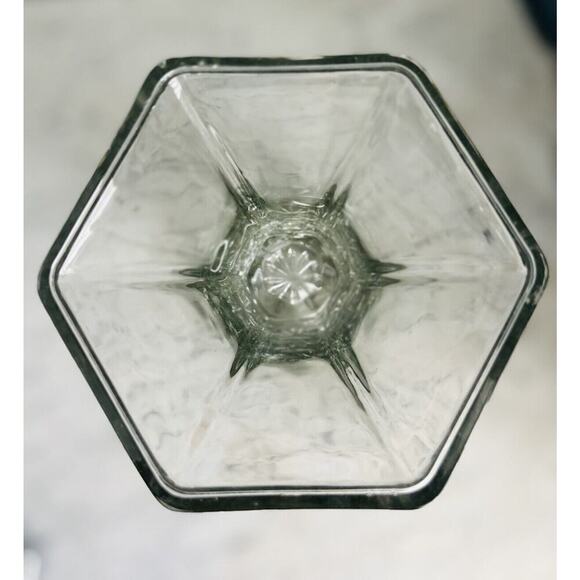 Hoosier Glass Vase 10” Tall Hexagon 6 4041 Clear Heavy Flowers Bouquet Solid - Picture 8 of 14